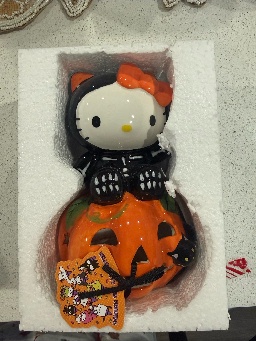 Sanrio Hello Kitty Halloween Pumpkin Figurine in Orange & Black